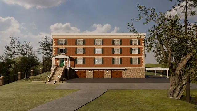 Front elevation of the modern-colonial house