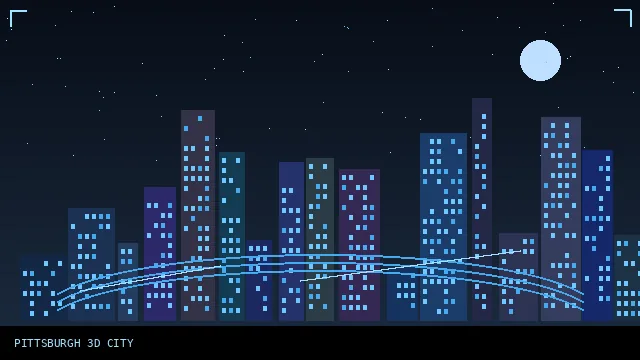 Browser maquette of Pittsburgh with rivers and downtown buildings