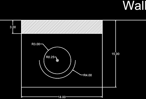 AutoCAD concept drawing, top view of the reusable water bottle cleaning station, 18 inches wide against a wall.